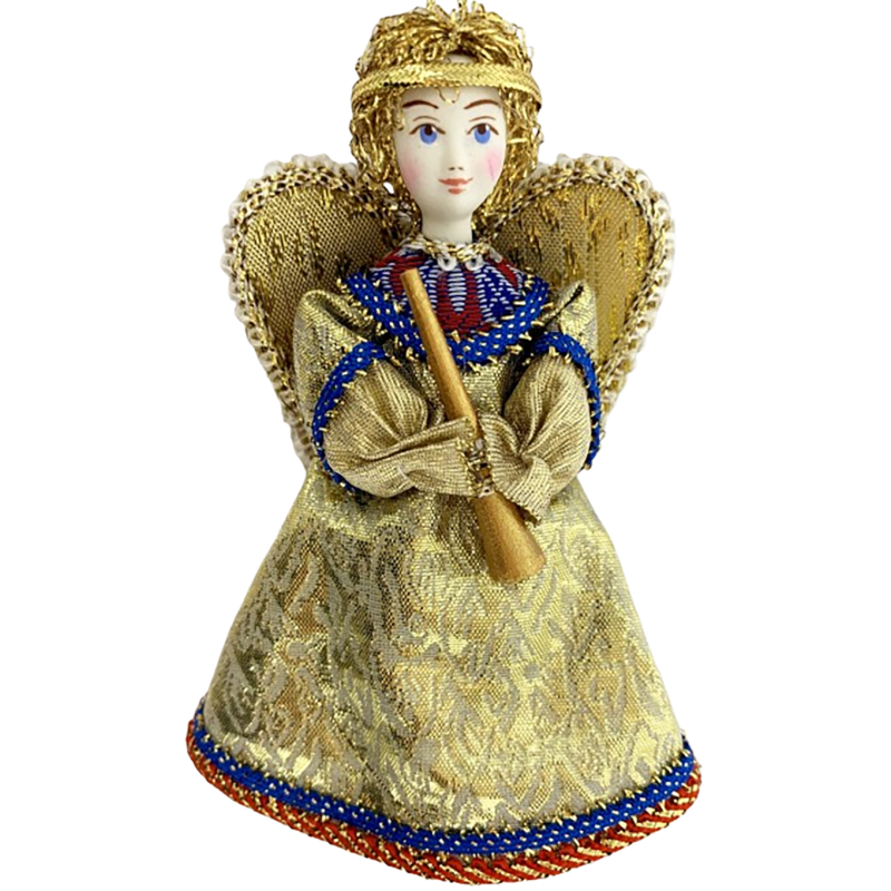 DÉCORATION DE NOËL . Figurine russe à suspendre "Ange avec flûte".